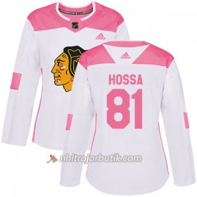 Dame Ishockey Chicago Blackhawks Tröja Marian Hossa 81 Adidas 2017-2018 Vit Rosa Fashion Authentic